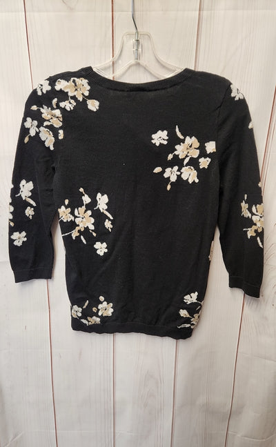 Ann Taylor Women's Size S Petite Black Floral Sweater