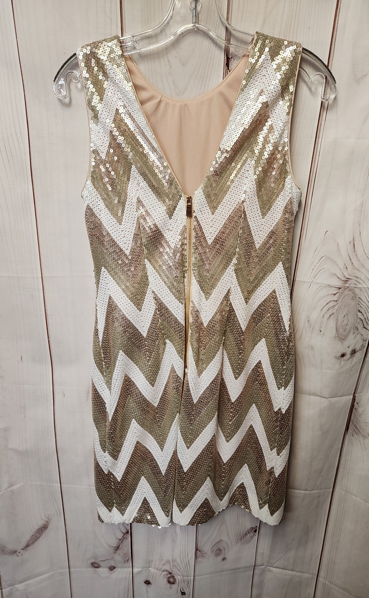 Vince Camuto Women's Size 2 White & Gold Sequined Dress
