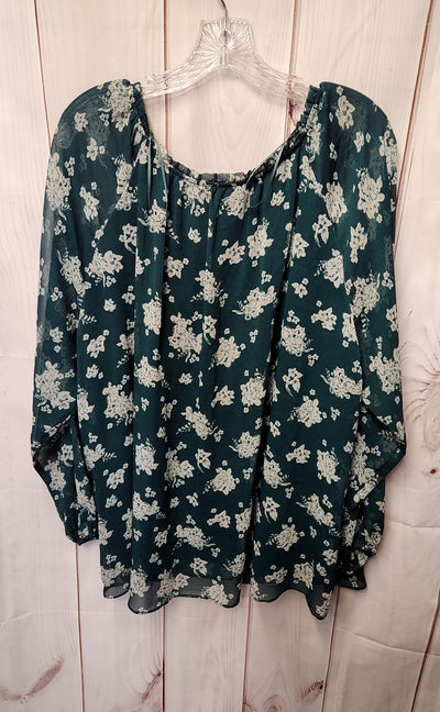 Lauren Conrad Women's Size 2X Green Floral Long Sleeve Top