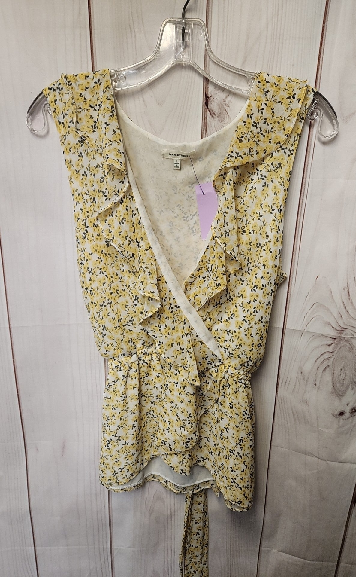 Max Studio Women's Size L Yellow Floral Sleeveless Top