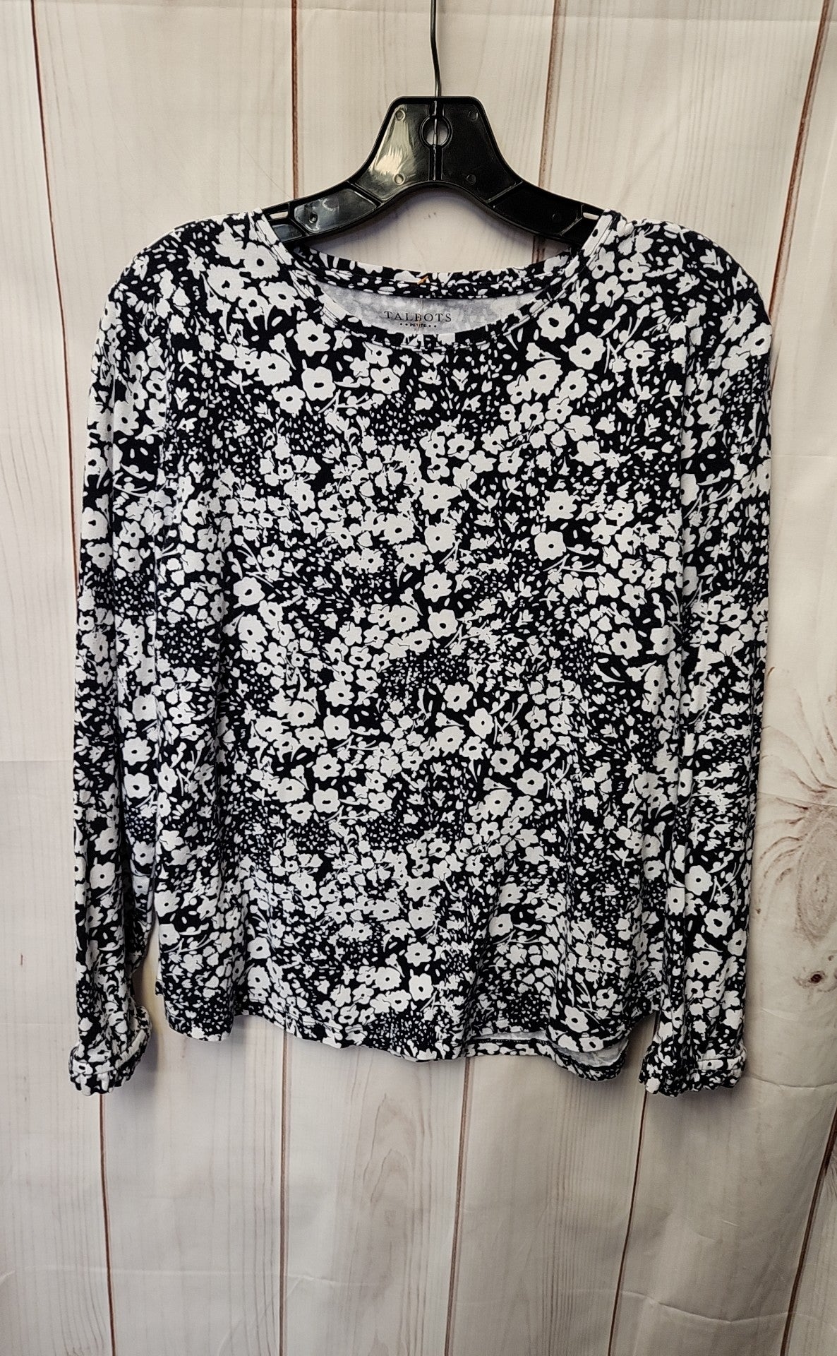 Talbots Women's Size L Petite Navy Floral Long Sleeve Top