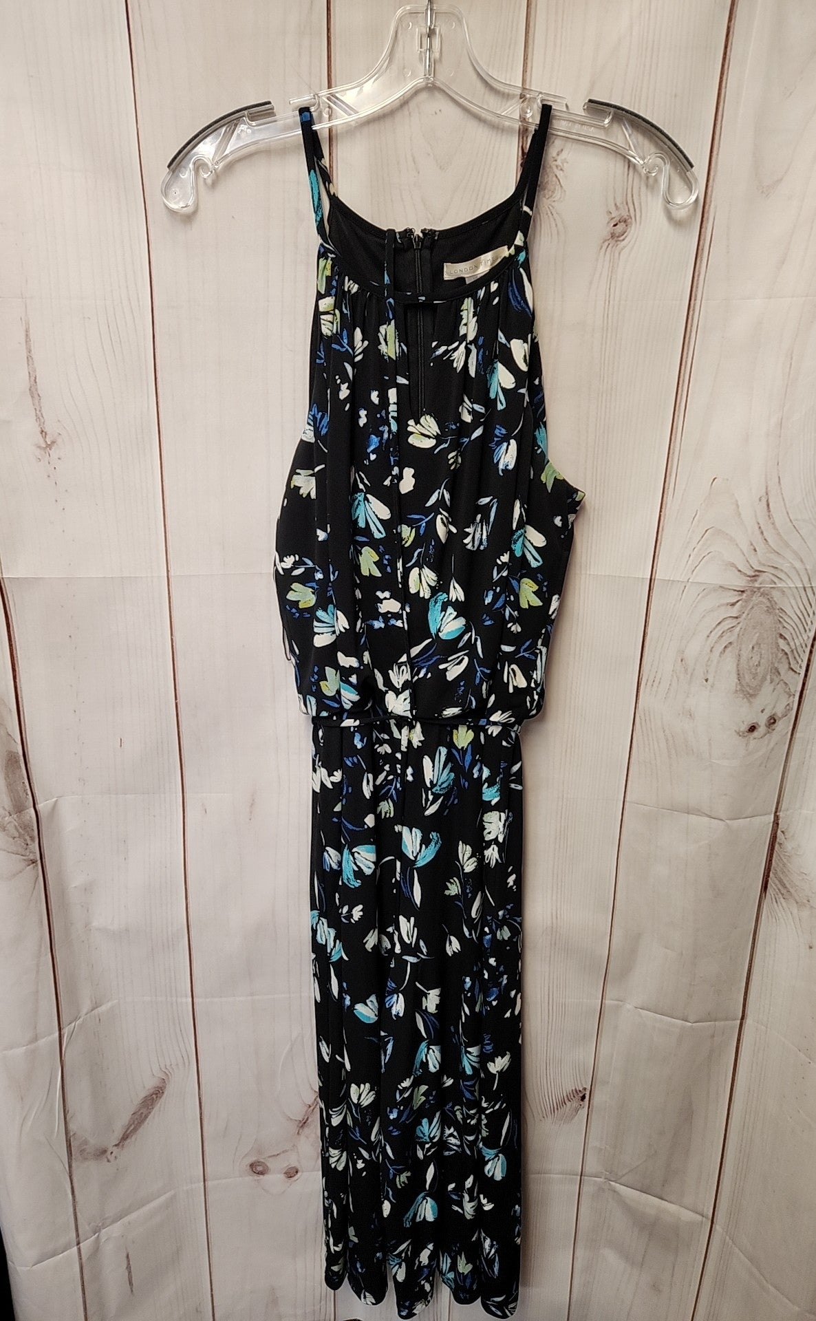 London Times Women's Size 14 Black Floral Jumpsuit