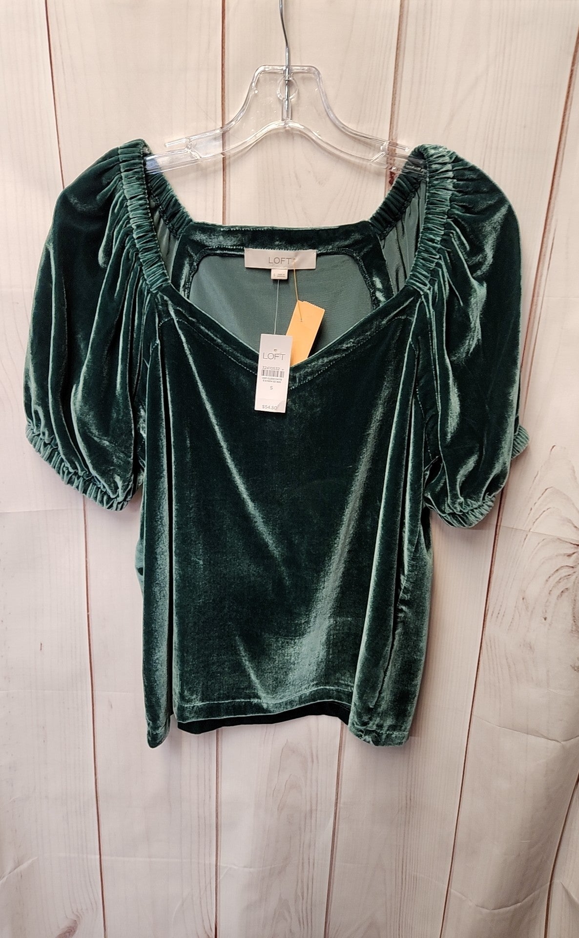 NWT Loft Women's Size S Green Velour Short Sleeve Top