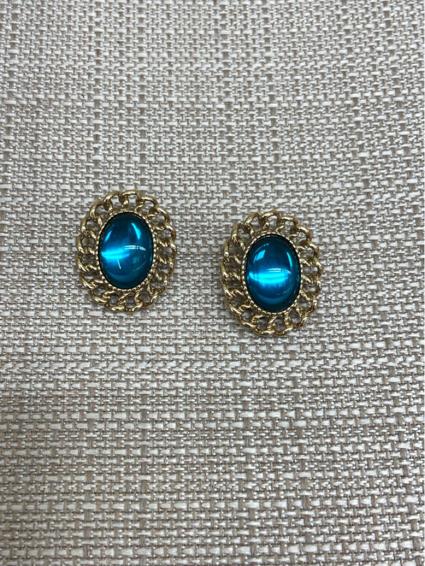 Gold Blue Stone Clip-on Earrings