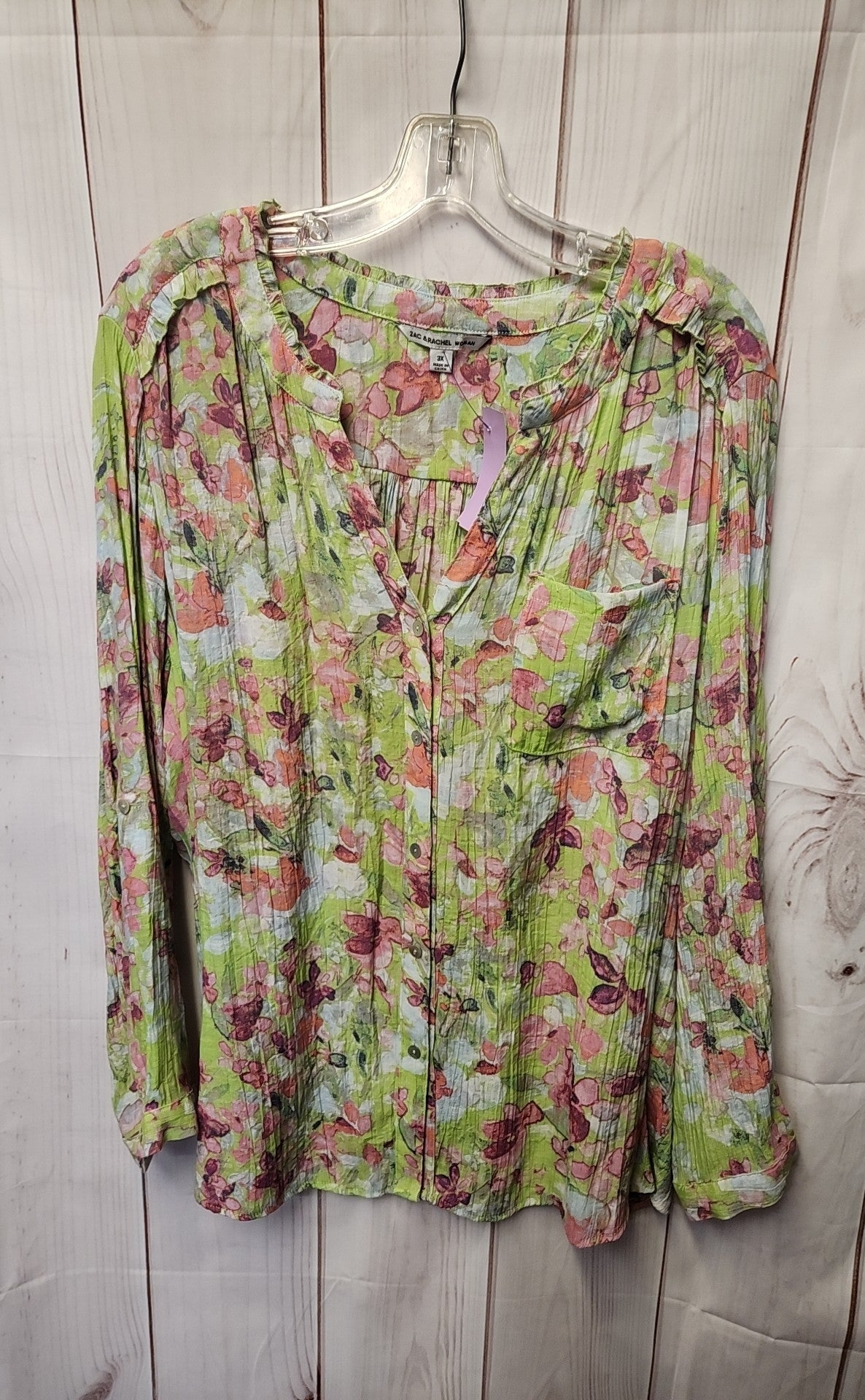 Zac & Rachel Women's Size 3X Green & Pink Floral Long Sleeve Top