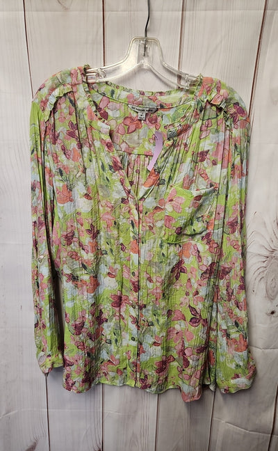 Zac & Rachel Women's Size 3X Green & Pink Floral Long Sleeve Top