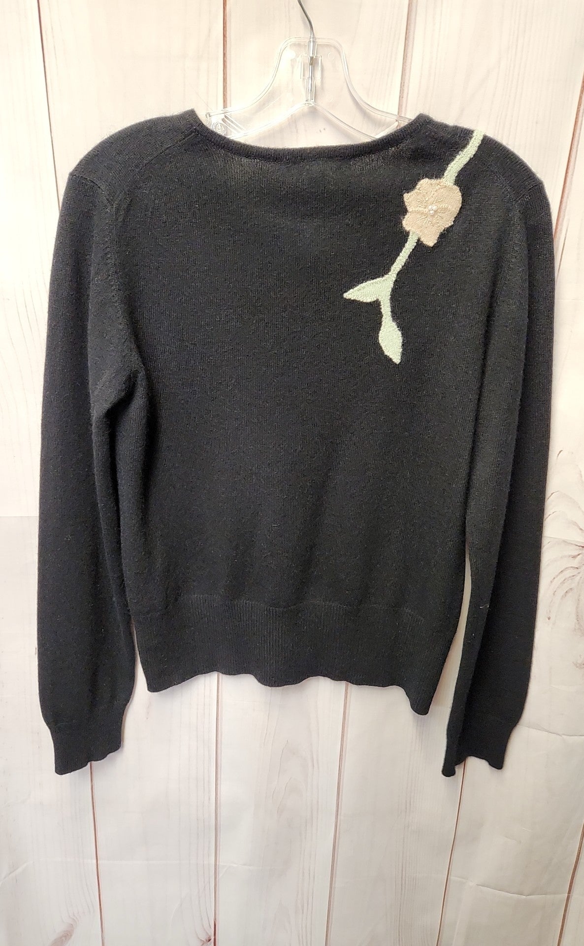 Kinross Women's Size S Black Cashmere Floral Cardigan