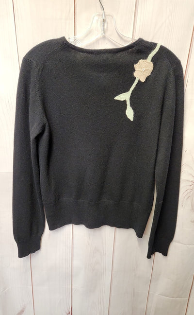 Kinross Women's Size S Black Cashmere Floral Cardigan