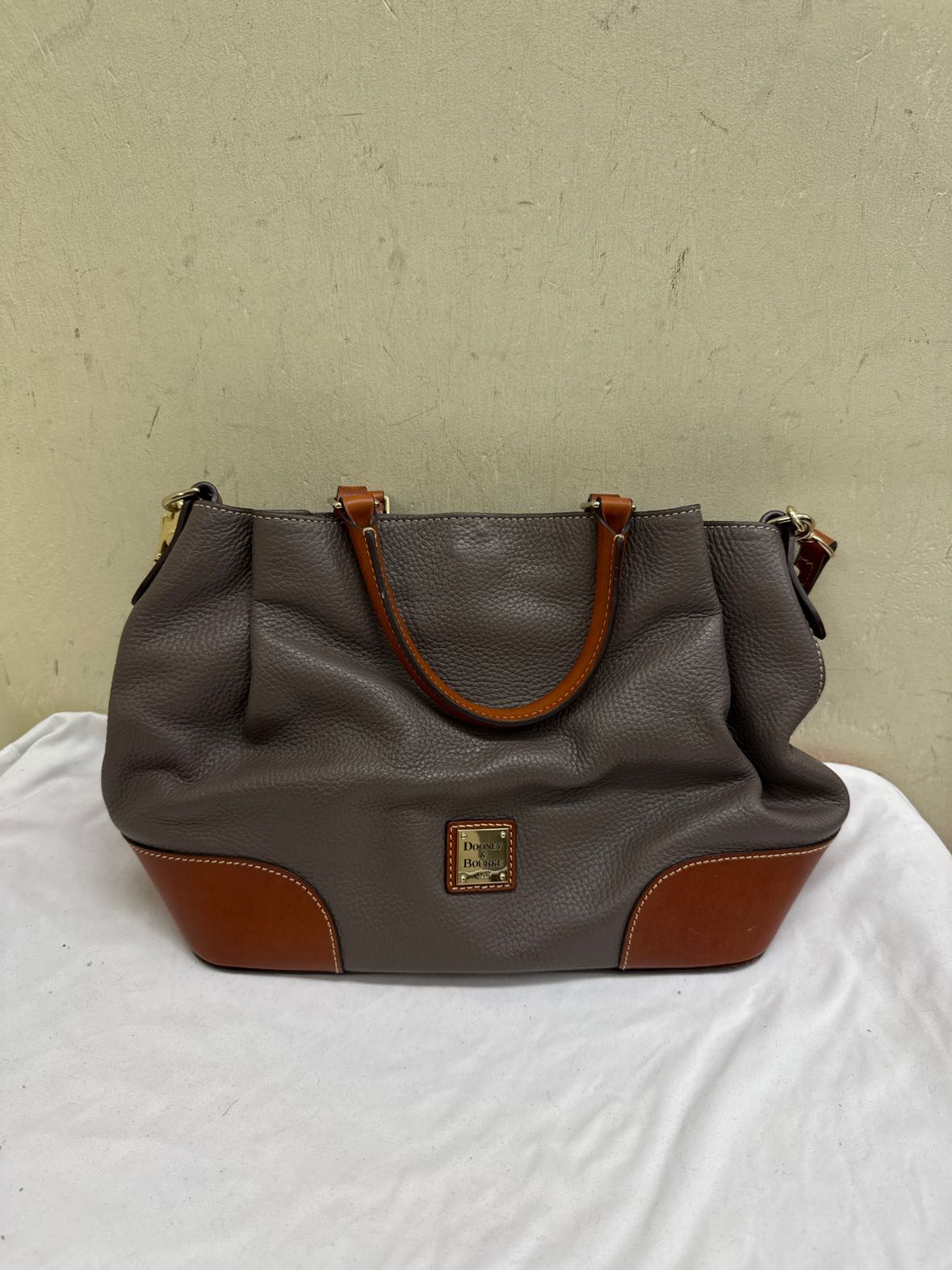 Dooney & Bourke Brenna Elephant Gray Leather Satchel Shoulder Purse Bag AS IS