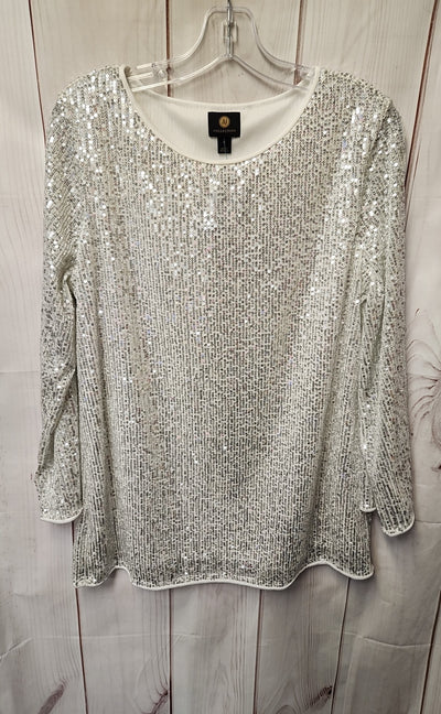 JM Collection Women's Size M White Sequined Long Sleeve Top