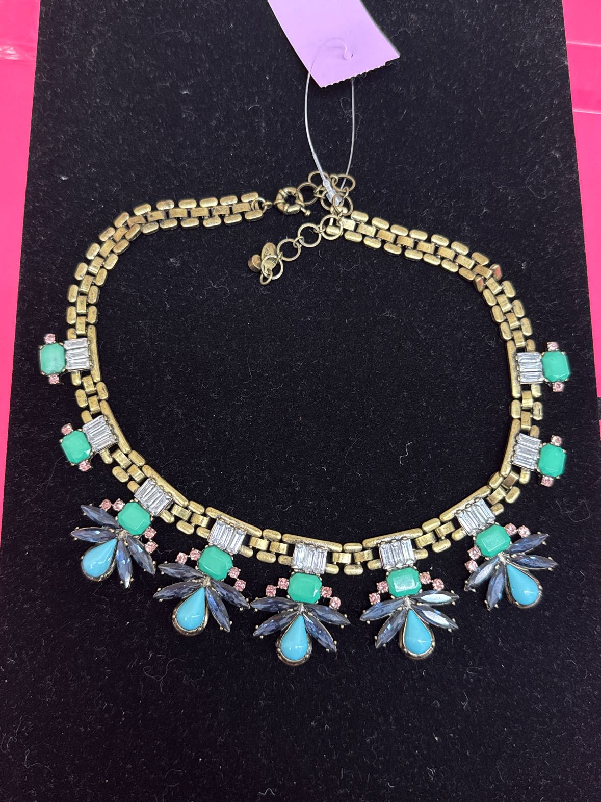 Robert Rose Blue/Green Beaded Gold Necklace