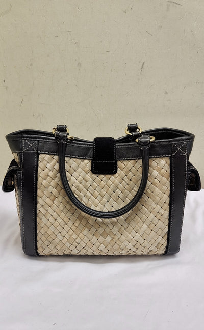 VTG Coach 4419 Tan Straw & Black Leather Trim  Purse Bag AS IS - wear