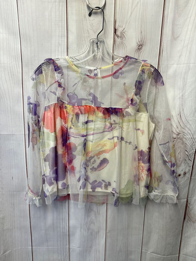 Mimi Chica Women's Size L White Floral 3/4 Sleeve Top