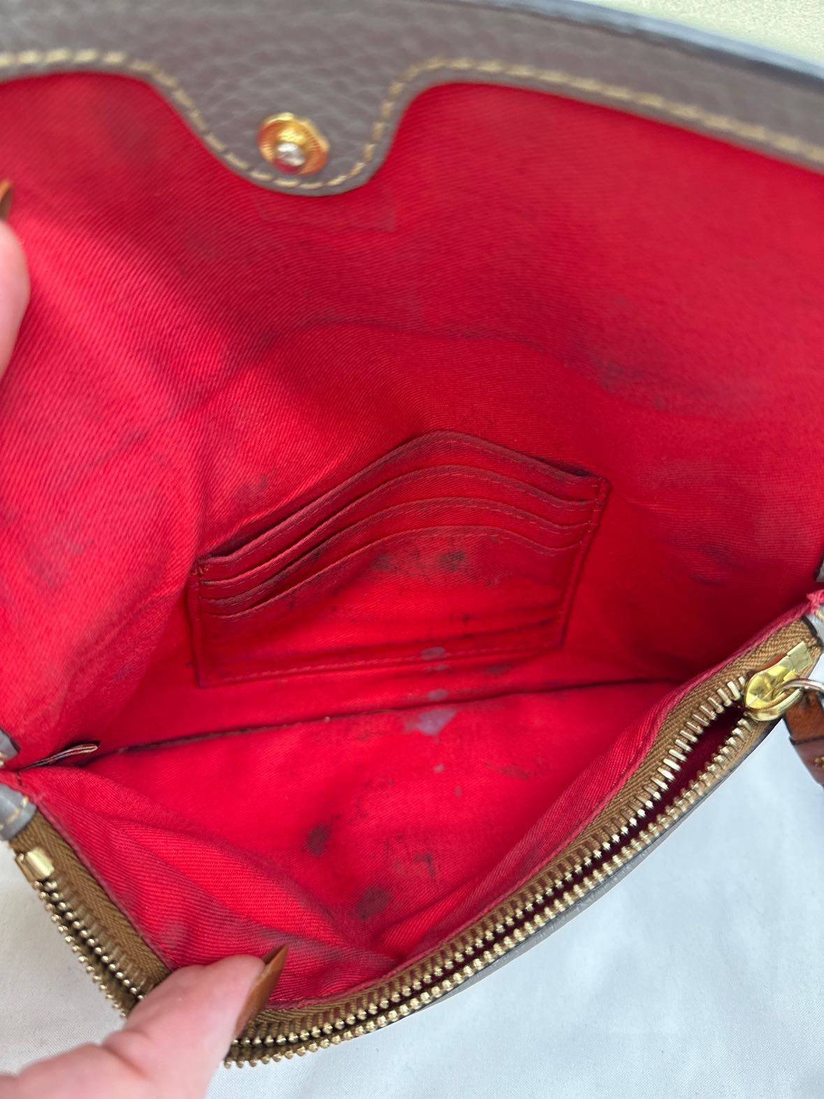 Dooney & Bourke Gray Leather Crossbody Purse Bag AS IS - stained inside