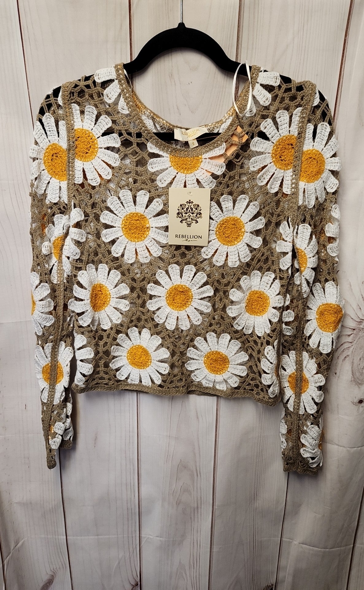NWT Rebellion Women's Size S Brown Floral Sweater