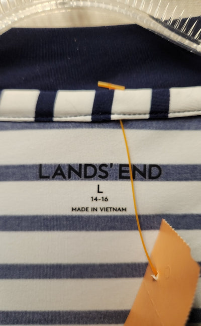 Lands End Women's Size L White & Blue Long Sleeve Top