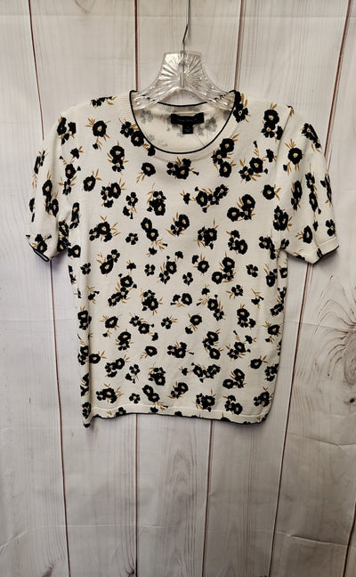 Ann Taylor Women's Size S White Knit Floral Short Sleeve Top