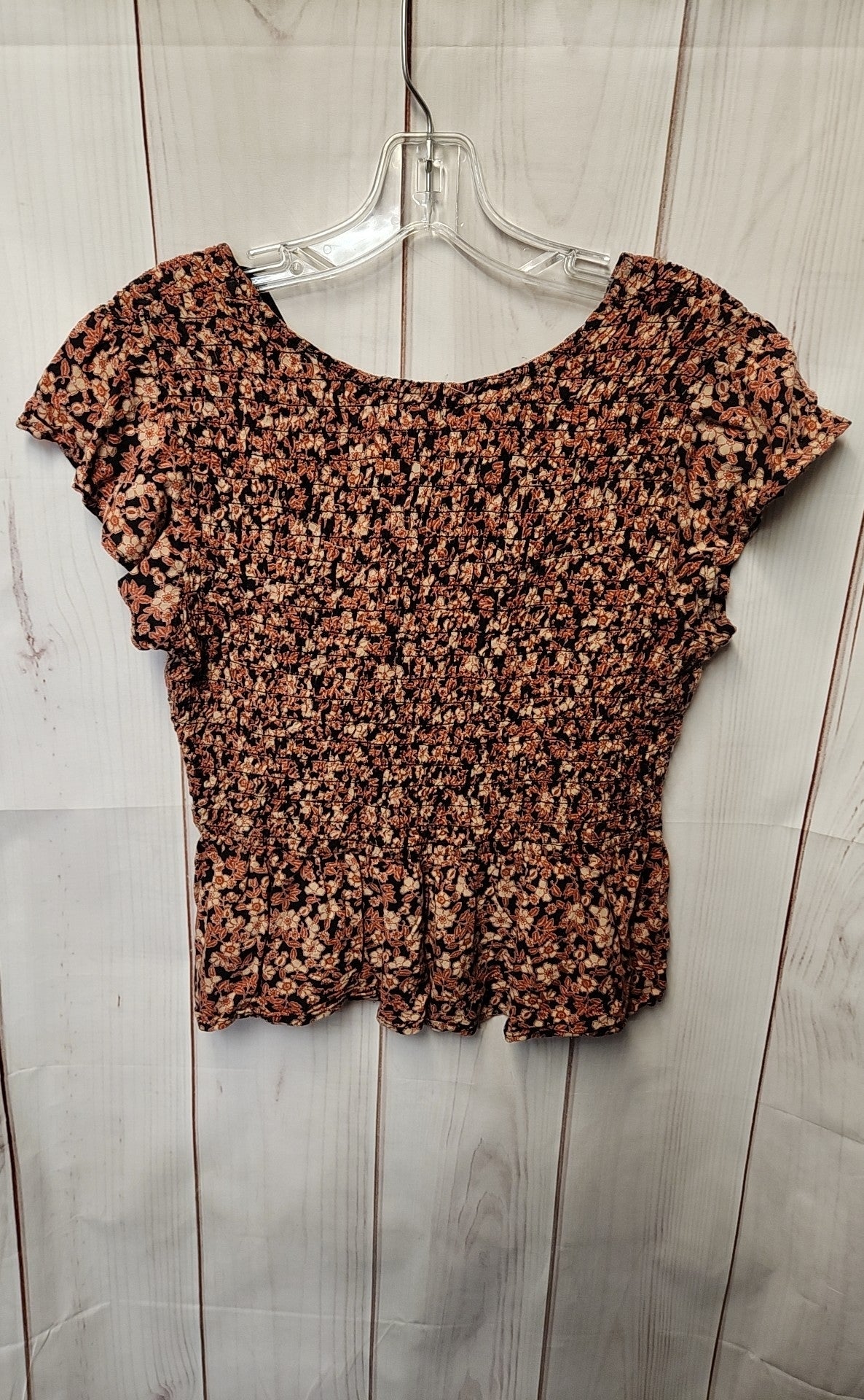 Japna Women's Size XL Brown Floral Short Sleeve Top