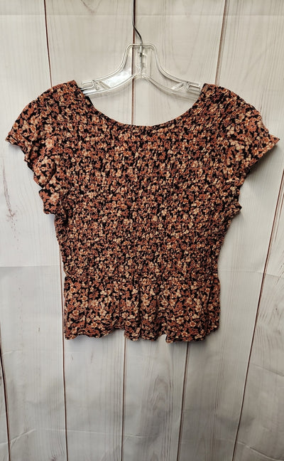 Japna Women's Size XL Brown Floral Short Sleeve Top