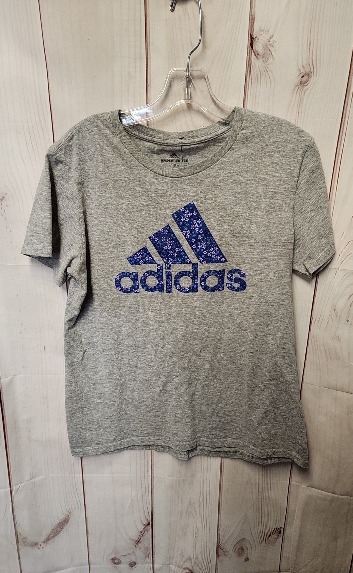 Adidas Women's Size L Gray Floral Short Sleeve Top