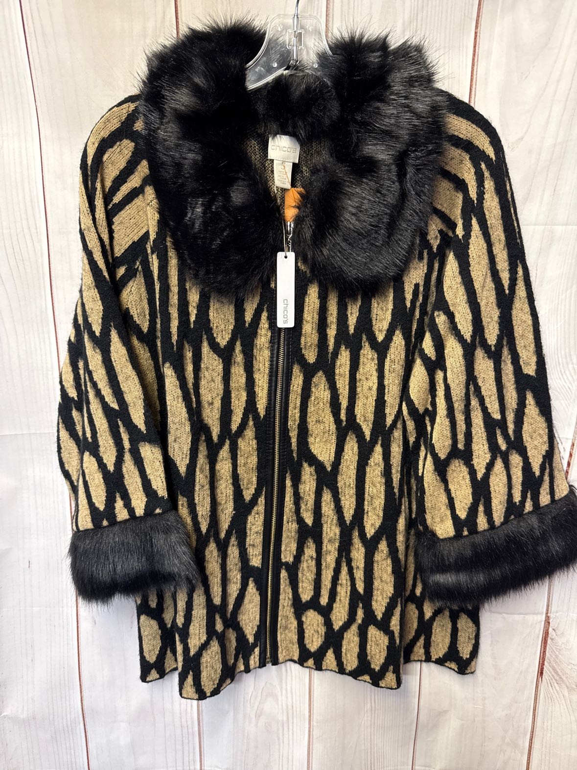Chico's Women's Size 3 = US XL Black & Brown Jacket with removable collar