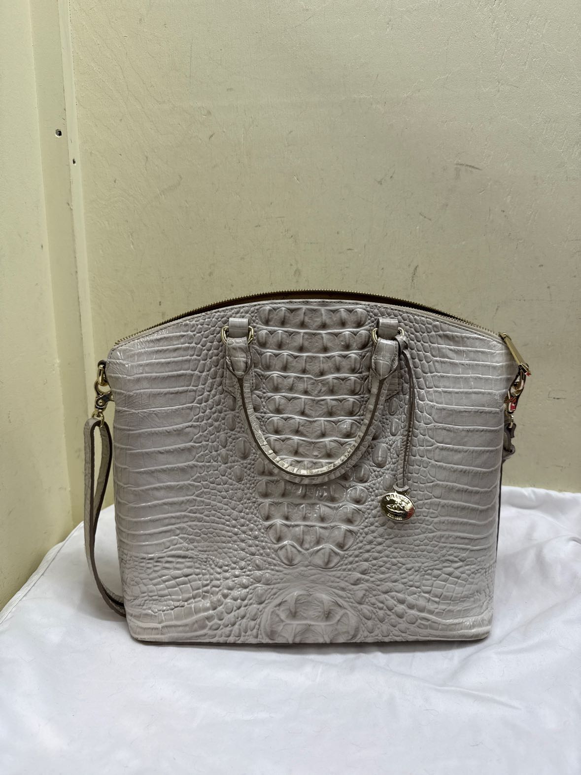 Brahmin White Leather Large Duxbury Satchel Purse Bag