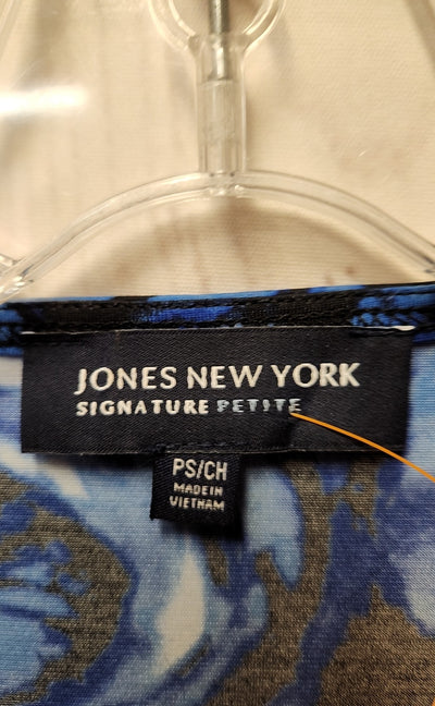 Jones New York Women's Size S Petite Blue Floral Long Sleeve Top