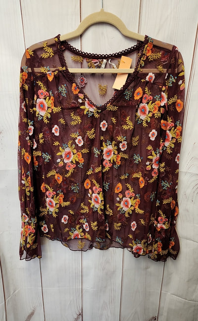 Feather Bone by Anthropologie Women's Size S Purple Floral Long Sleeve Top