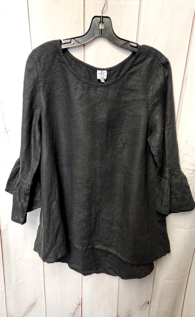 Crown Linen Designs Women's Size M Black Linen Bella Bell Sleeve Top
