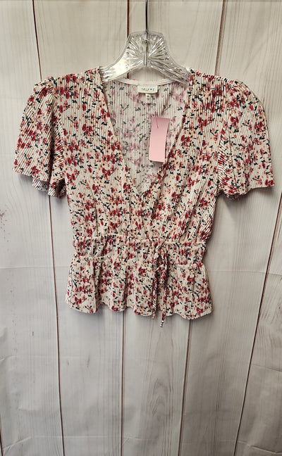 Self E Women's Size XS White & Pink Floral Short Sleeve Top