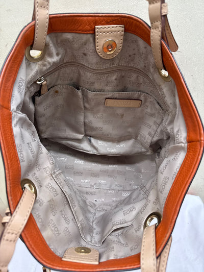 Michael Kors Orange Leather Tote Bag AS IS - wear on corners & marks inside
