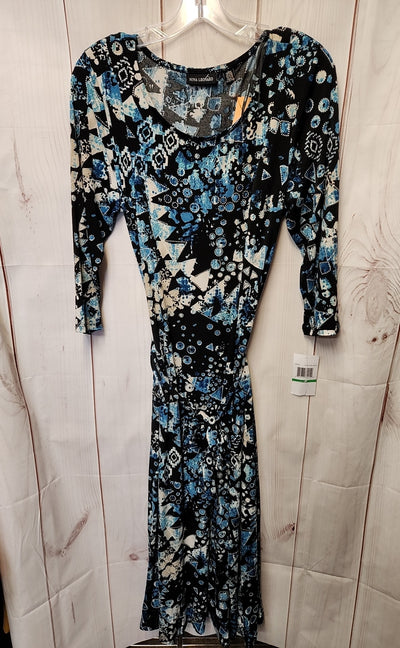 NWT Nina Leonard Women's Size L Black & Blue Dress