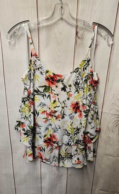 White House Black Market Women's Size M White Floral Sleeveless Top