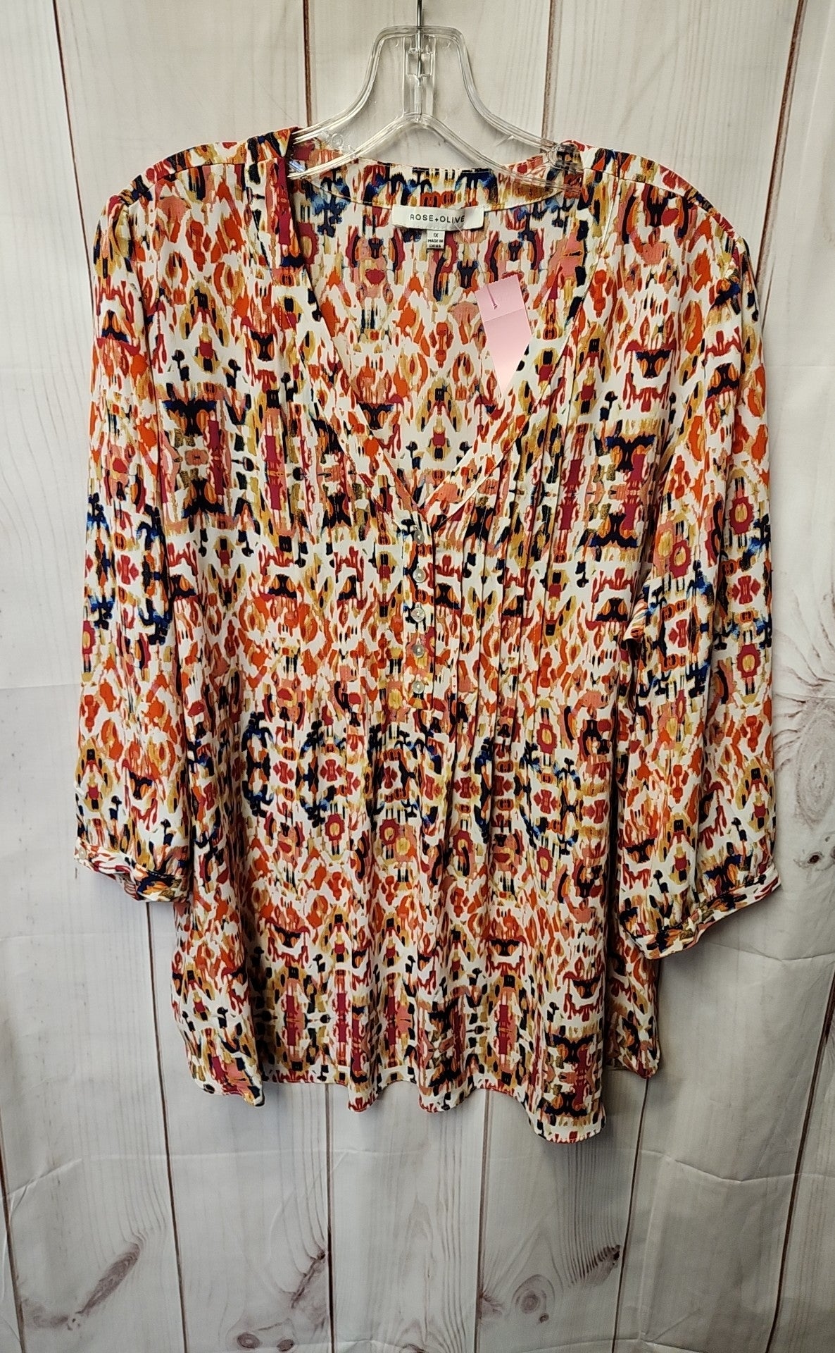 Rose & Olive Women's Size 1X Orange 3/4 Sleeve Top