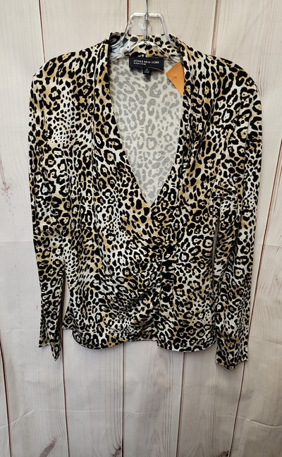 Jones New York Women's Size M Black & Beige Animal Print Long Sleeve Top