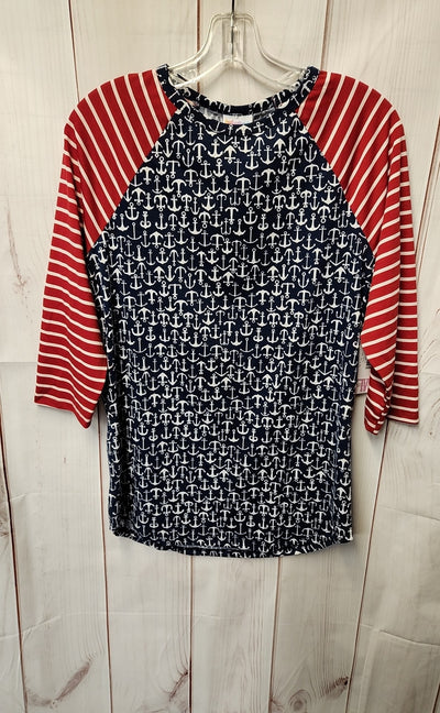 NWT Lularoe Women's Size M Red & Blue 3/4 Sleeve Top