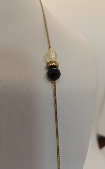 Gold Black Bead Necklace