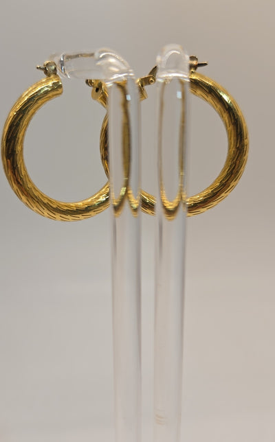 18K Yellow Gold Hoops Earrings 750 Approx 1" - 4.23 grams - Diamond Cut