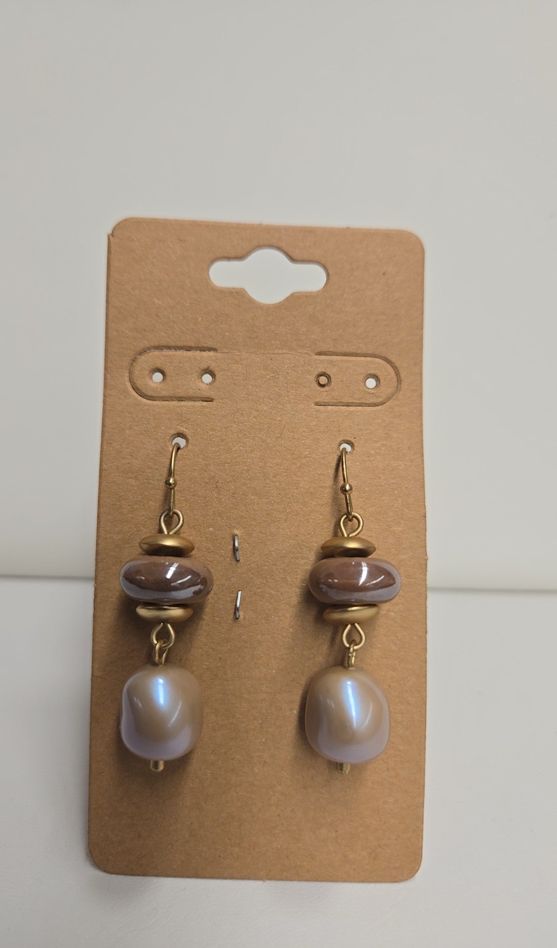 Beige Bead & Pearl Drop Earrings