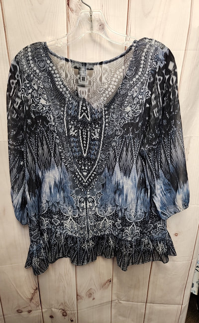 Style & Co Women's Size M Blue 3/4 Sleeve Top