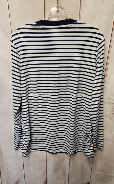 Lands End Women's Size L White & Blue Long Sleeve Top