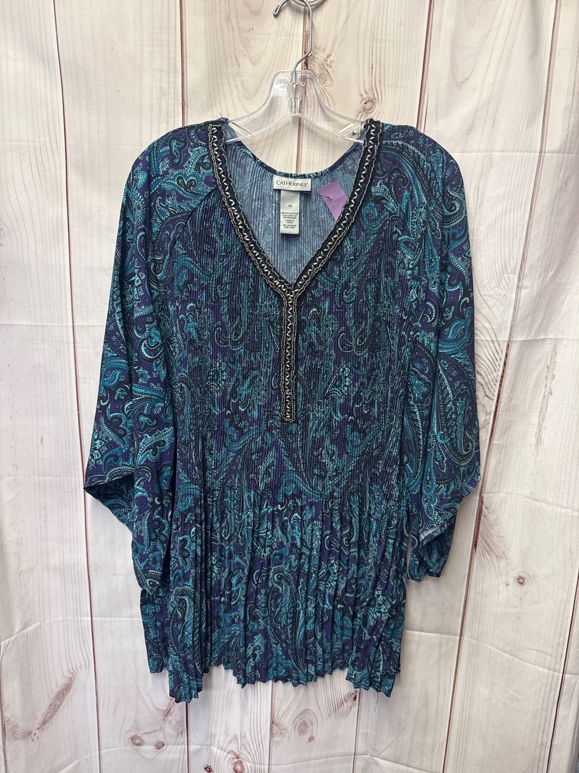 Catherines Women's Size 3X Blue 3/4 Sleeve Top