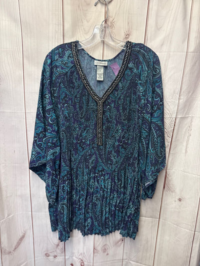 Catherines Women's Size 3X Blue 3/4 Sleeve Top