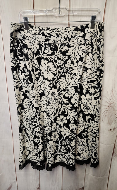 Style & Co Women's Size 12 White & Black Linen Floral Skirt