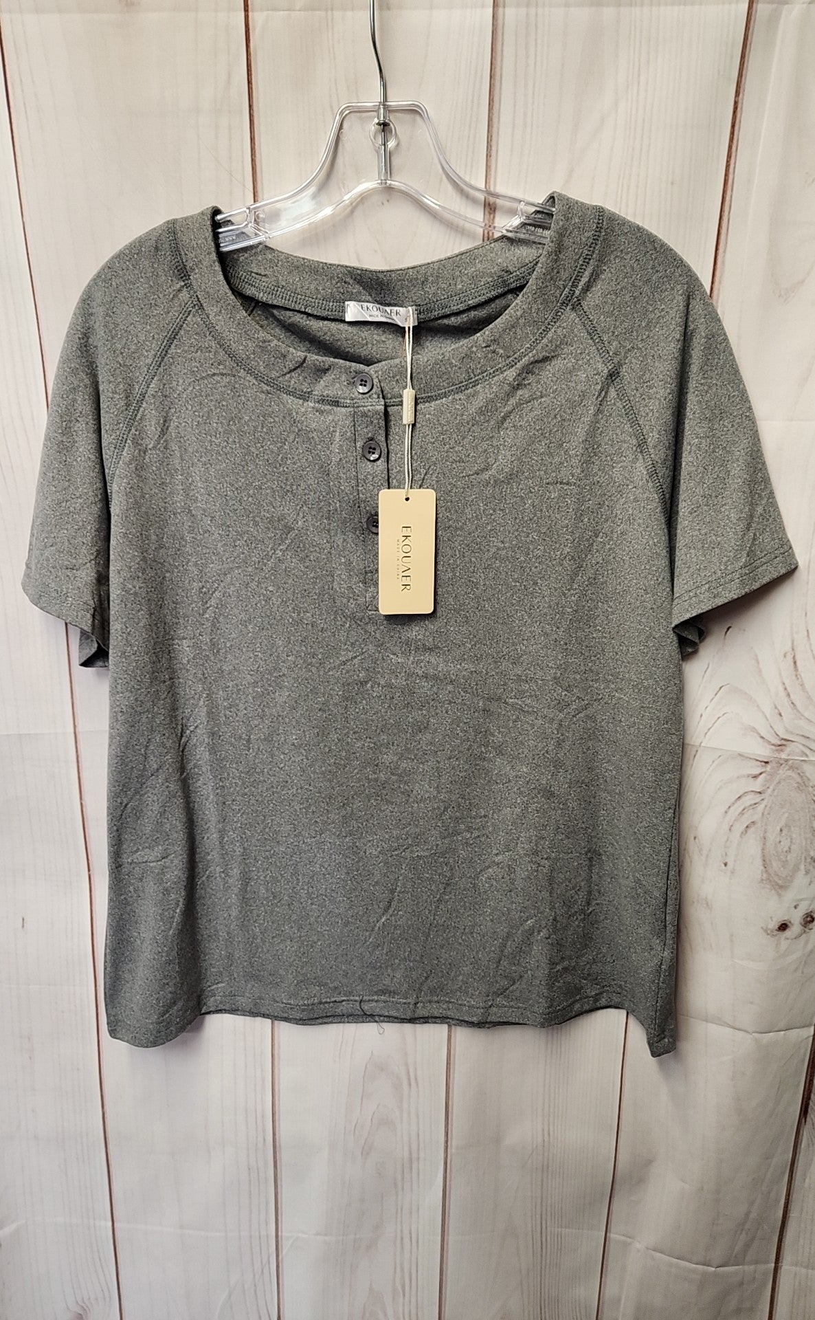 NWT Ekouaer Women's Size S Gray Short Sleeve Top