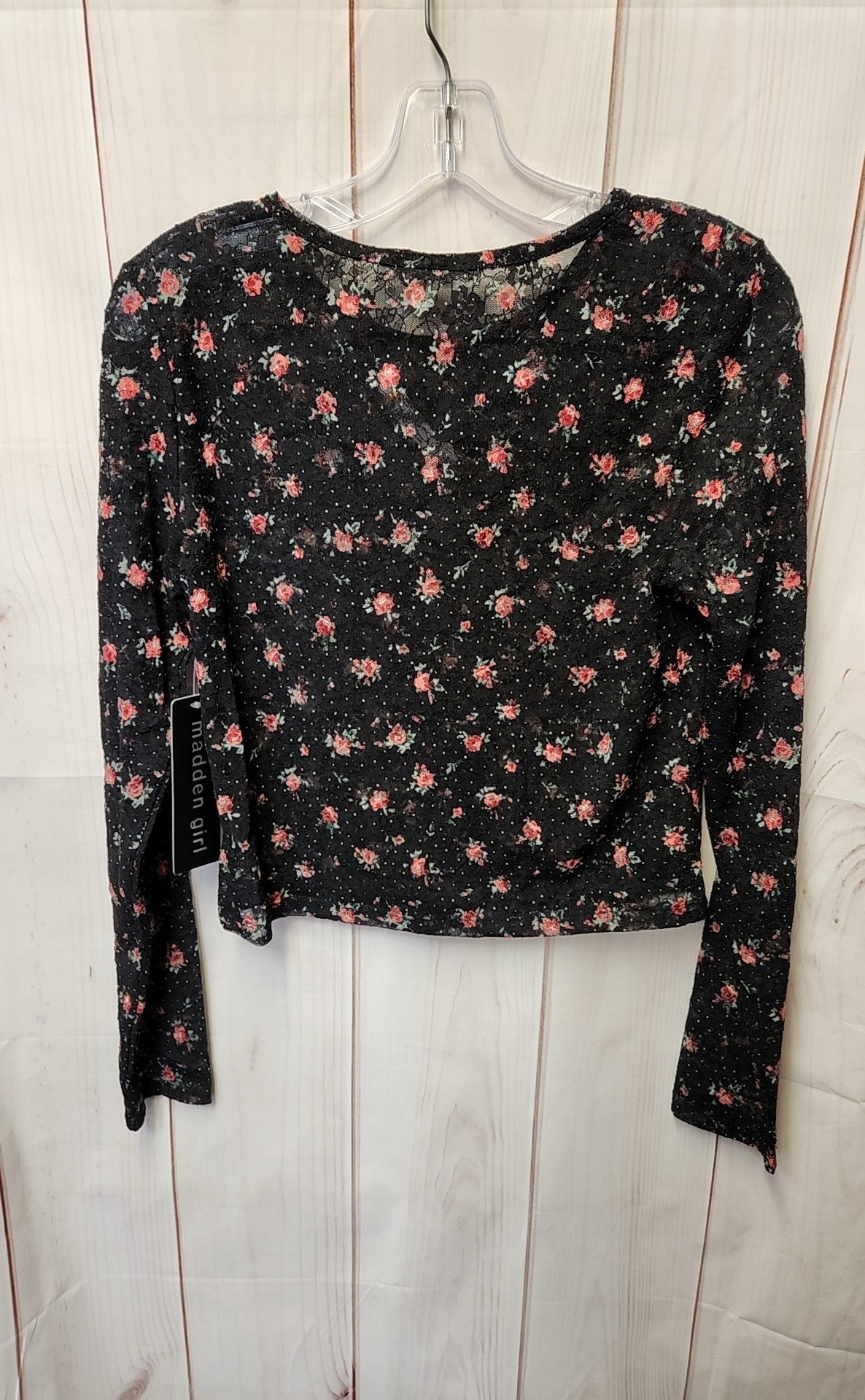 NWT Madden girl Women's Size L Black Floral Long Sleeve Top