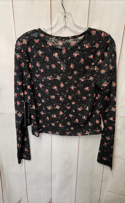 NWT Madden girl Women's Size L Black Floral Long Sleeve Top