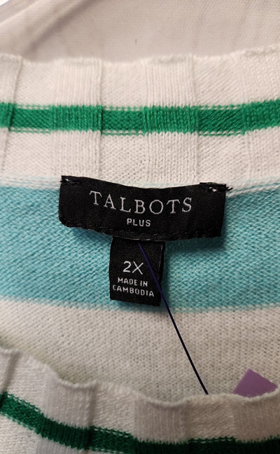 Talbots Women's Size 2X White & Blue Sweater