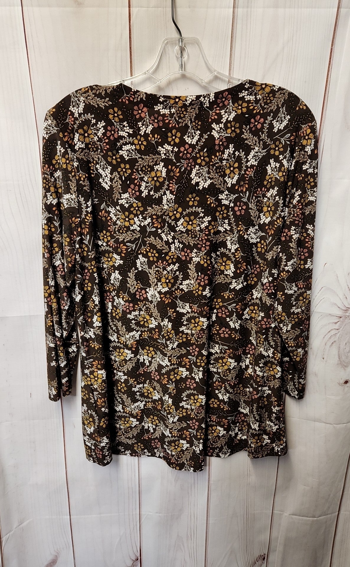 Jones New York Women's Size L Brown Floral Long Sleeve Top