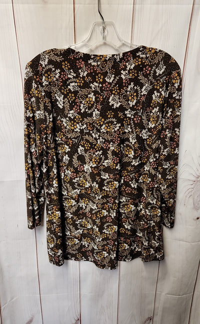 Jones New York Women's Size L Brown Floral Long Sleeve Top